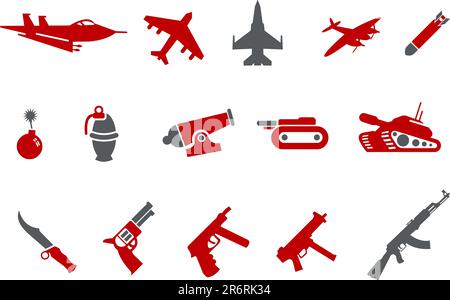 Vector icons pack - Red Series, weapons collection Stock Vector