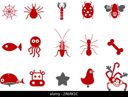 Vector icons pack - Red Series, animals collection Stock Vector