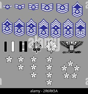 US Air Force rank insignia for officers and enlisted in vector format Stock Vector