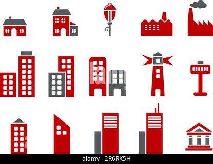 Vector icons pack - Red Series, city collection Stock Vector