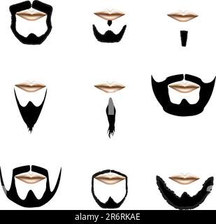 Beard and facial hair styles in vector silhouette Stock Vector