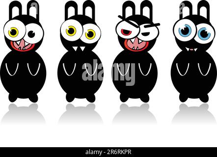 Crazy black rabbits with weird emotions Stock Vector