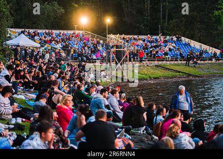 Brno, Czech Republic. 10th June, 2023. Spectators at the Ignis Brunensis fireworks festival over the Brno Dam, Brno, Czech Republic, on June 10, 2023. Credit: Patrik Uhlir/CTK Photo/Alamy Live News Stock Photo