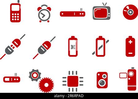 Vector icons pack - Red Series, electronic collection Stock Vector