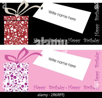 fancy happy birthday gift label in two colors Stock Vector