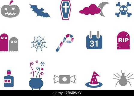 Vector icons pack - Blue-Fuchsia Series, halloween collection Stock Vector