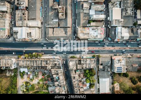 Freeway Small Aerial view of highway transportation with small traffic, highway ...