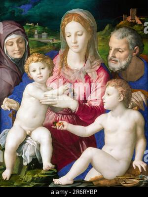 Holy Family with St Anne and the Infant St John, painting in oil on wood by Agnolo Bronzino, 1545-1546 Stock Photo