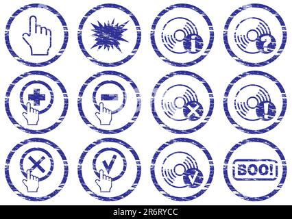 Gadget icons set. Grunge. White - dark blue palette. Vector illustration. Stock Vector