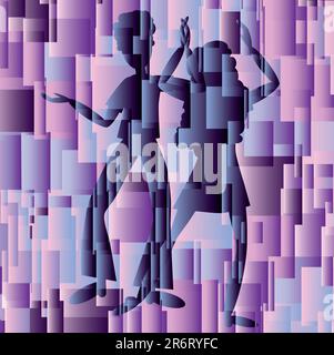 pearl colored dancers with square shapes as background Stock Vector