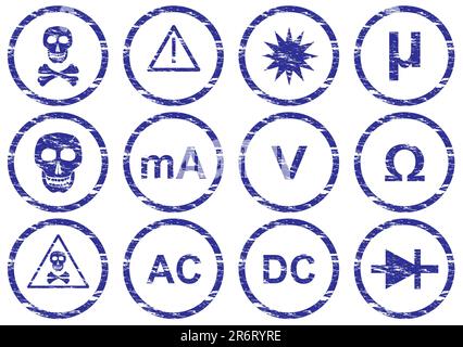 Gadget icons set. Grunge. White - dark blue palette. Vector illustration. Stock Vector