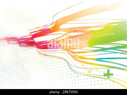 Vector illustration of wavy curved colored lines on dotted white background Stock Vector