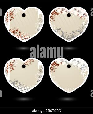 Set of vector beige heart-shaped grunge labels Stock Vector