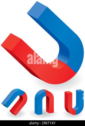 Set 3-D magnets U-forms. Vector illustration. Isolated on white. Stock Vector