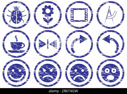 Gadget icons set. Grunge. White - dark blue palette. Vector illustration. Stock Vector