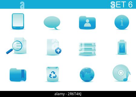 Vector illustration ? set of blue elegant simple icons for common computer and media devices functions. Set-6 Stock Vector