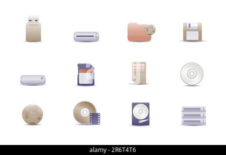 Vector illustration ? set of elegant simple icons for common storage devices Stock Vector