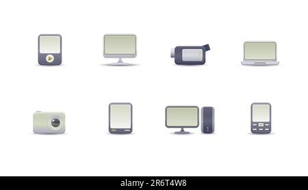 Vector illustration ? set of elegant simple icons for common digital media devices Stock Vector