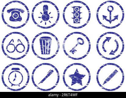 Gadget icons set. Grunge. White - dark blue palette. Vector illustration. Stock Vector