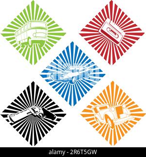vector collection of different objects with sunburst background Stock Vector