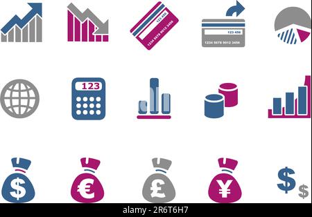 Vector icons pack - Blue-Fuchsia Series, money collection Stock Vector