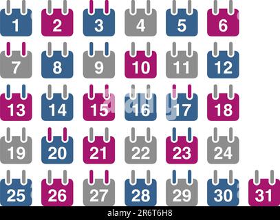 Vector icons pack - Blue-Fuchsia Series, calendar collection Stock Vector
