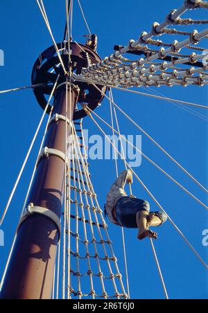 Mast of caravel. Caravels dock, Palos de la Frontera, Huelva province, Andalucia, Spain. Stock Photo