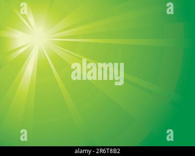 Asymmetric green light burst with the centre in the upper left third. All rays controlled by on linear gradient. Radial gradient for background, ou... Stock Vector