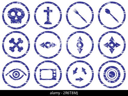Gadget icons set. Grunge. White - dark blue palette. Vector illustration. Stock Vector
