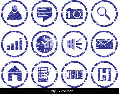 Gadget icons set. Grunge. White - dark blue palette. Vector illustration. Stock Vector