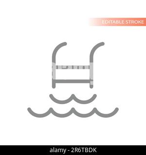 Swimming pool line vector icon. Ladder and water outlined symbol. Stock Vector