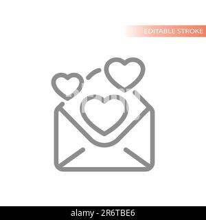 Dating, love letter line vector icon. Open envelope with heart, mail or valentine outline. Stock Vector