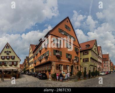 DINKELSBUHL, GERMANY - AUGUST 29, 2019: Medieval houses in Dinkelsbuhl, Bavaria state, Germany Stock Photo