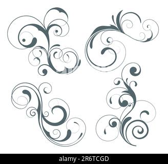 Vector illustration set of four swirling flourishes decorative floral elements Stock Vector