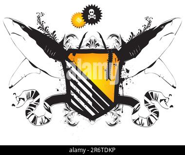 vector heraldic shield with the sharks and the elements Stock Vector