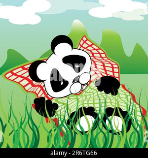 sleeping panda outdoors under a cloudy sky Stock Vector