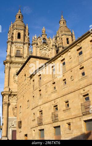 City Palace Casa de las Conchas, View of Baroque Jesuit Monastery La Clerecia, Salamanca, Castilla y Leon, Spain, 18th century, Shell House, Library Stock Photo