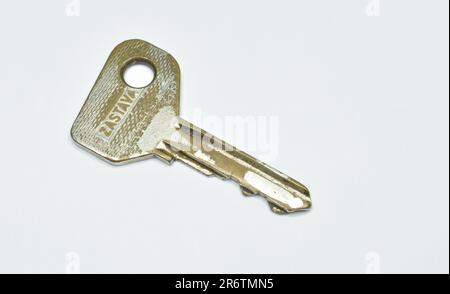 Vintage car key for trunk, made by Factory Zastava Kragujevac in Yugoslavia, for Zastava 101 vehicles, circa 1970. Stock Photo