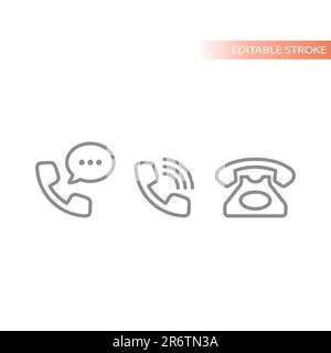 Phone, retro or analog line vector icon set. Telephone, message and contact us outline. Stock Vector