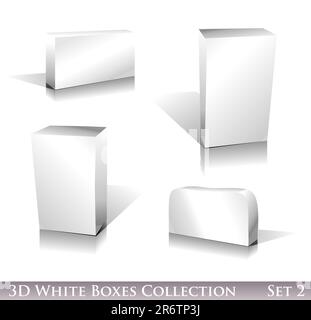 Three dimensional Boxes Icon set with reflection and shadows Stock Vector