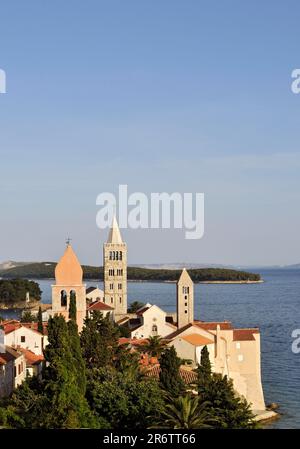 Bell towers, view from the campanile of the church Evangelist St. John, Kaldanac, Old Town, Rab, Island Rab, Croatia Stock Photo