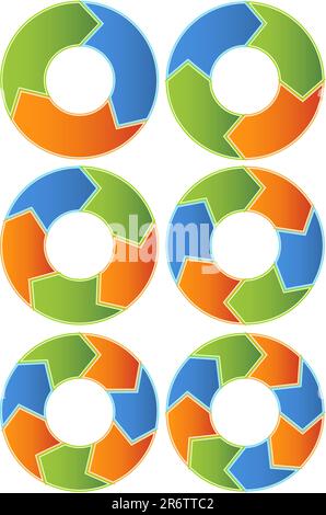 Process cycle icons in stages of three through eight. Stock Vector
