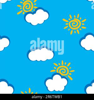 Abstract day clouds background. Seamless. White - blue palette. Vector illustration. Stock Vector