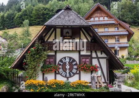 TRIBERG, GERMANY - SEPTEMBER 2, 2019: View of the world's oldest-largest cuckoo clock in Triberg village in Baden-Wuerttemberg, Germany Stock Photo