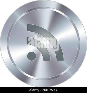 RSS feed icon on round stainless steel modern industrial button Stock Vector