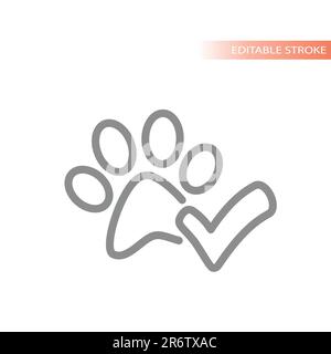 Pets ok, allowed and approved line vector icon. Dog paw print and checkmark, pet outline symbol. Stock Vector