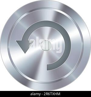 Computer refresh icon on round stainless steel modern industrial button Stock Vector