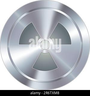 Radioactive warning icon on round stainless steel modern industrial button Stock Vector