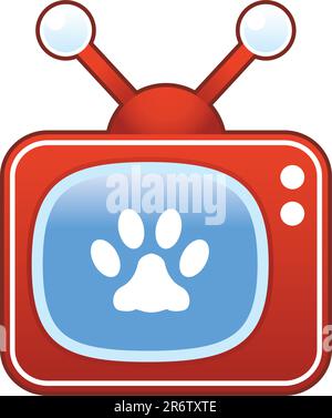 Pet paw print icon on retro television set Stock Vector