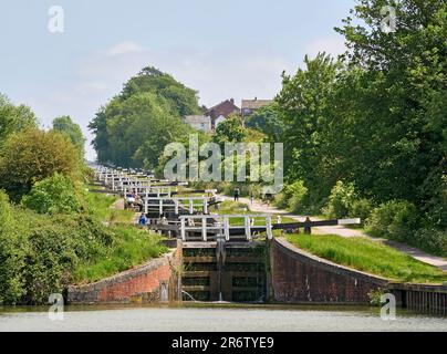 Caen Hill flight of locks on the Kennet and Avon canal near Devizes Wiltshire Stock Photo